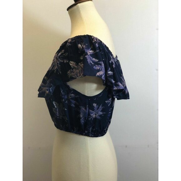 Swell Juniors Purple Floral Summer Nights Off the Shoulder Cropped Top Size L - Picture 6 of 8